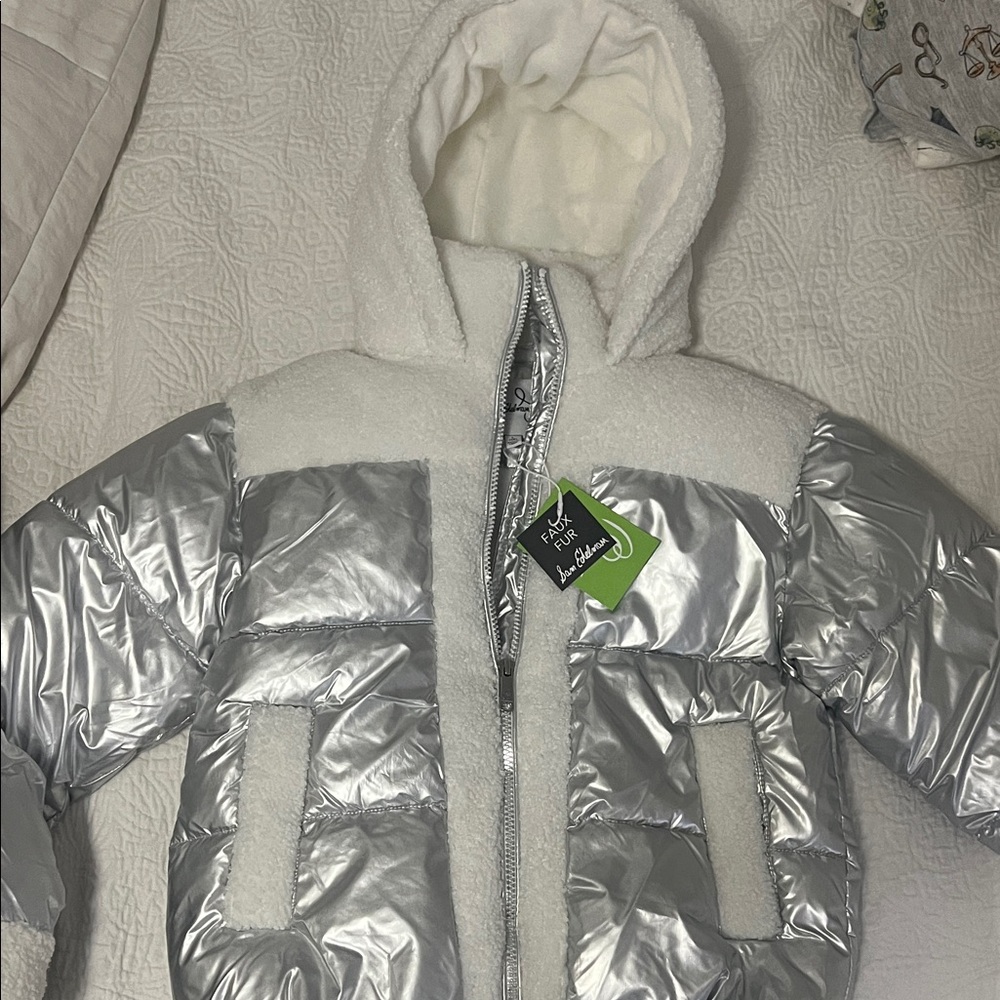 Sam Edelman silver and White Hooded Puffer Jacket
